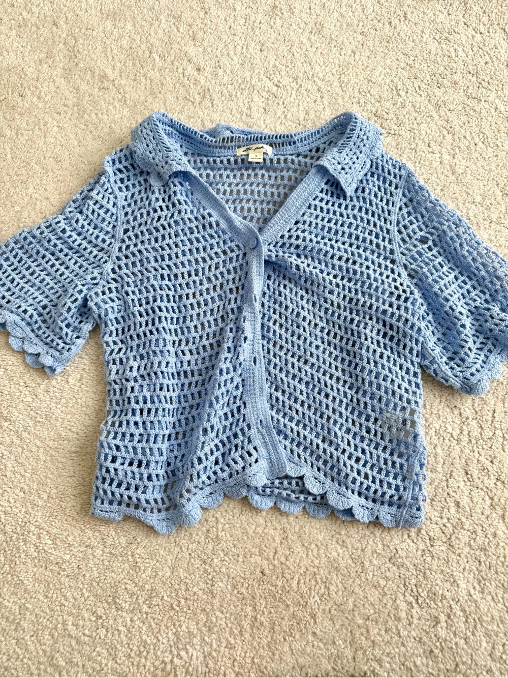 Light Blue Crochet Button Down Top